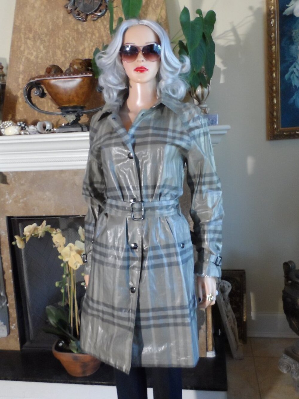 New Burberry London Nova Check Coated Cotton Silk Blend Trench Coat IT 46-US 12
